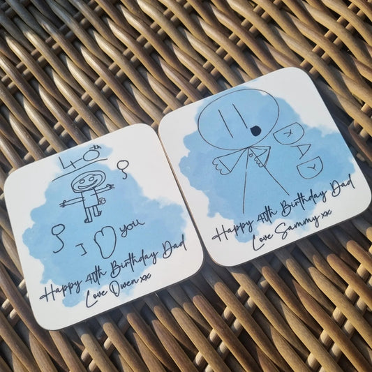 Kids artwork, personalised coasters, childrens drawing, grandparents, gift for her