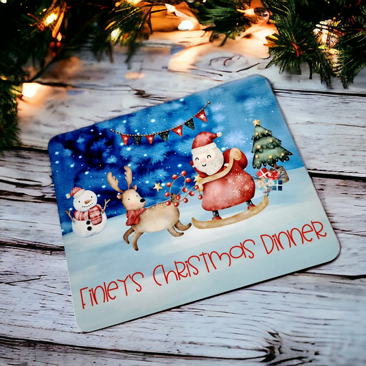 Christmas dining set, childrens placemat, table decor, santa