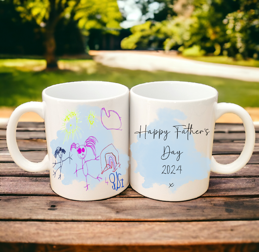 Fathers day mug, childrens art work, unique gift, daddy, Grandad gift, personalised mug