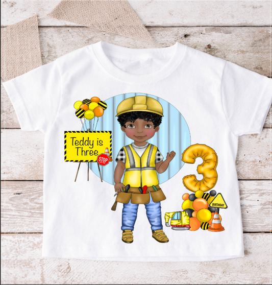 Construction birthday t-shirt, boys birthday outfit, digger builder theme, customise your own tshirt
