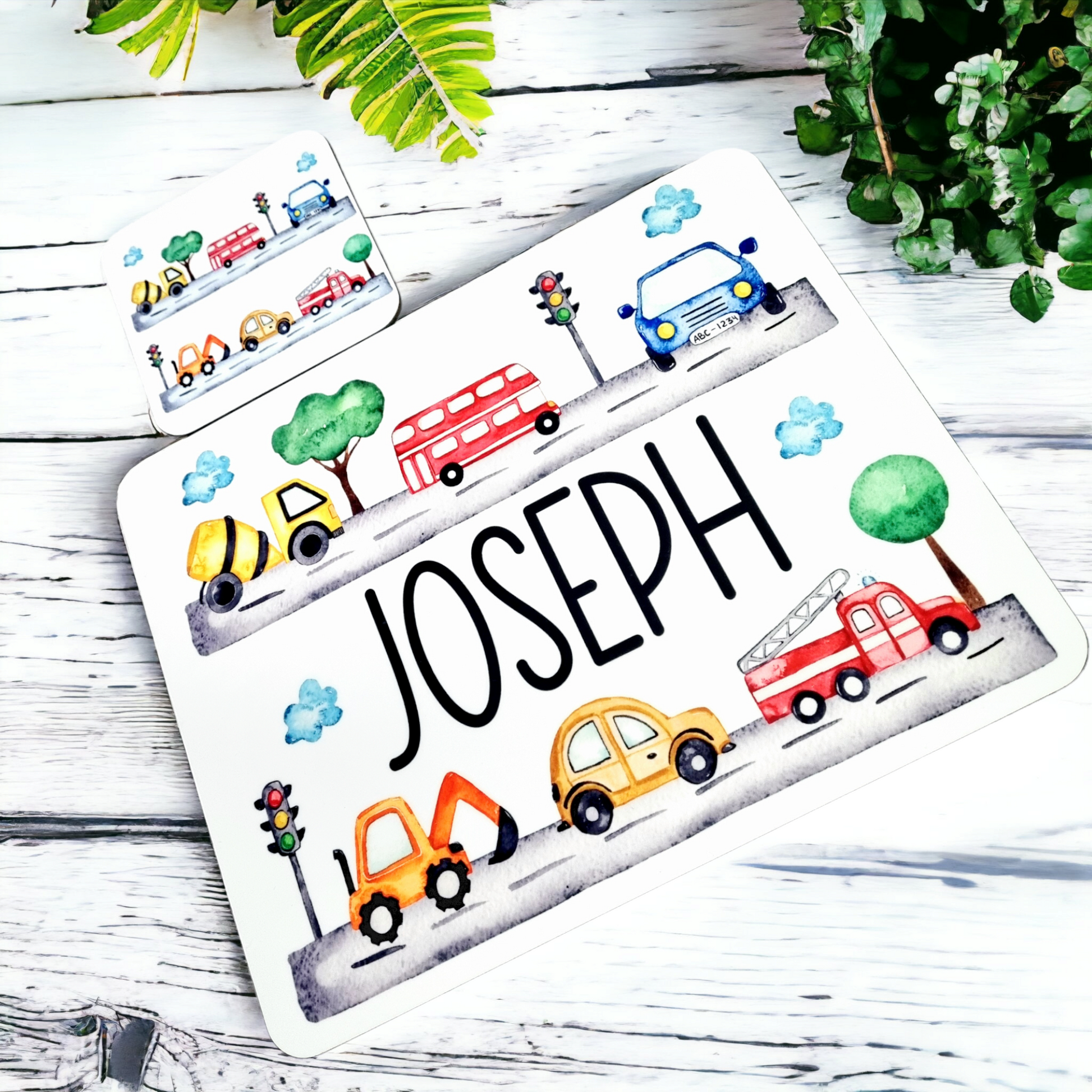 Personalised Car Placemat and Coaster Set for Kids