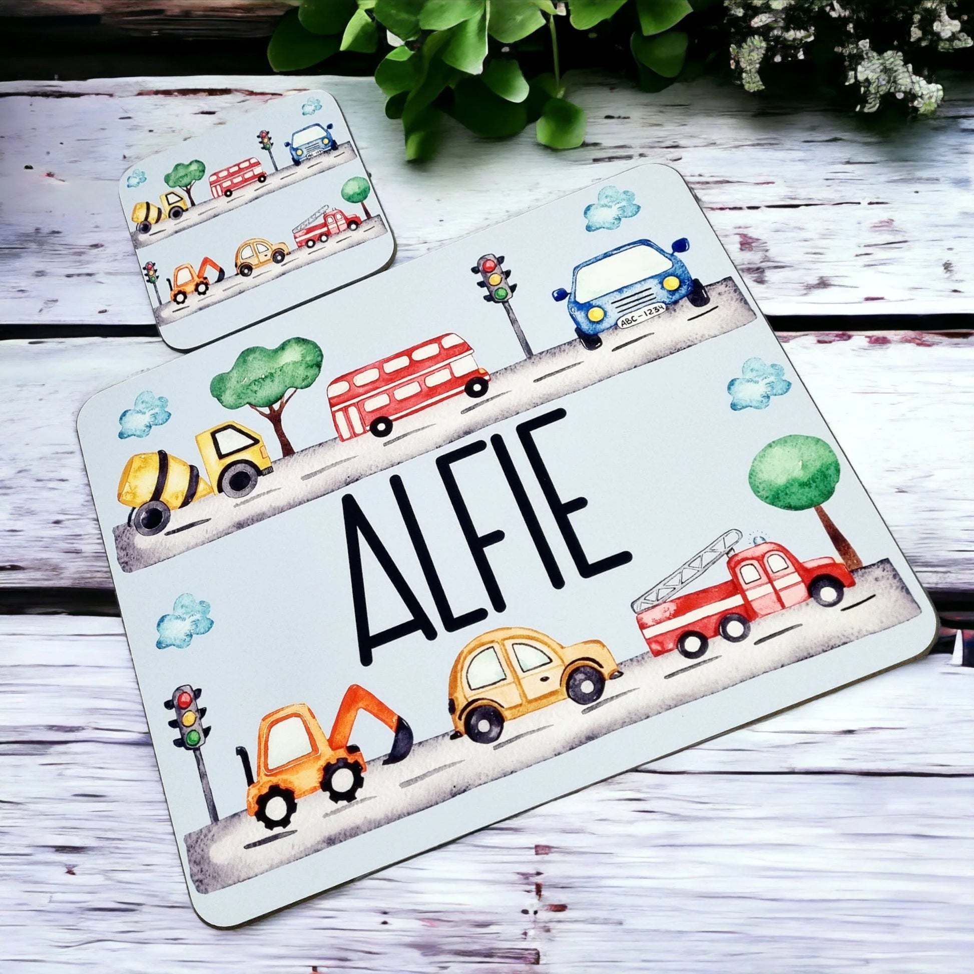 Personalised Car Placemat and Coaster Set for Kids