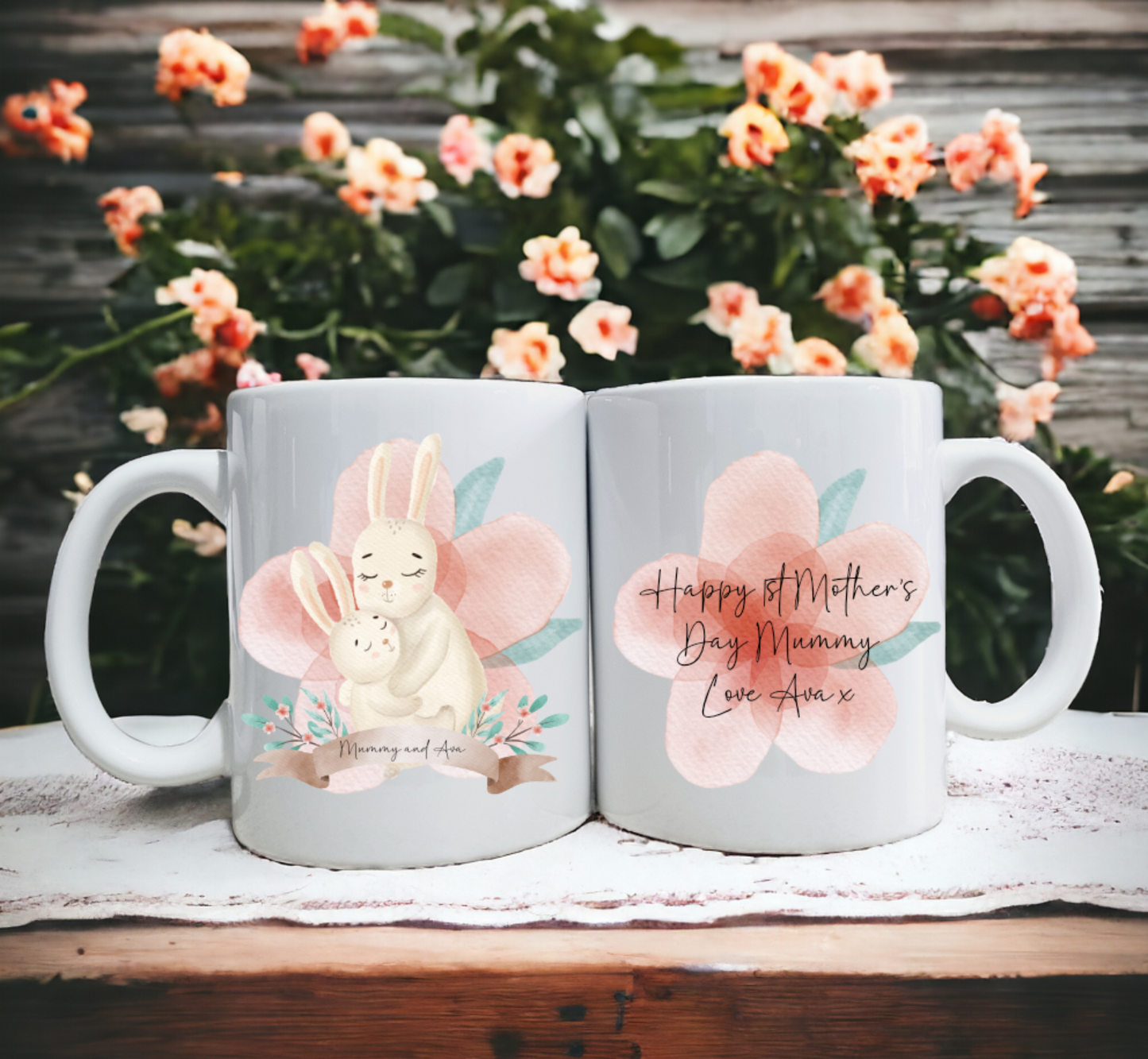 Mummy and baby rabbit mug, mothers day mug, personalised gift for her, grandma, nana