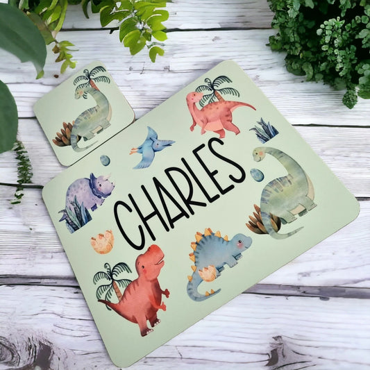 Personalised Dinosaur Placemat and Coaster Set for Kids