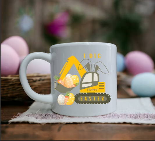 Childrens unbreakable mug, easter bunny  digger mug, kids easter gifts