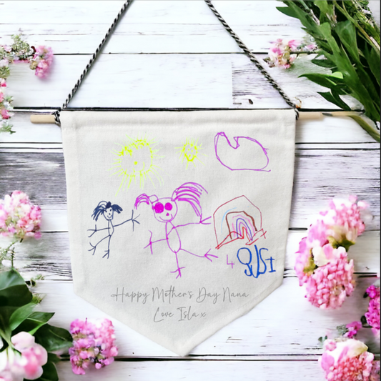 Kids artwork hanging banner, mothers day gift, nana, grandma, birthday gift, for her fathers day