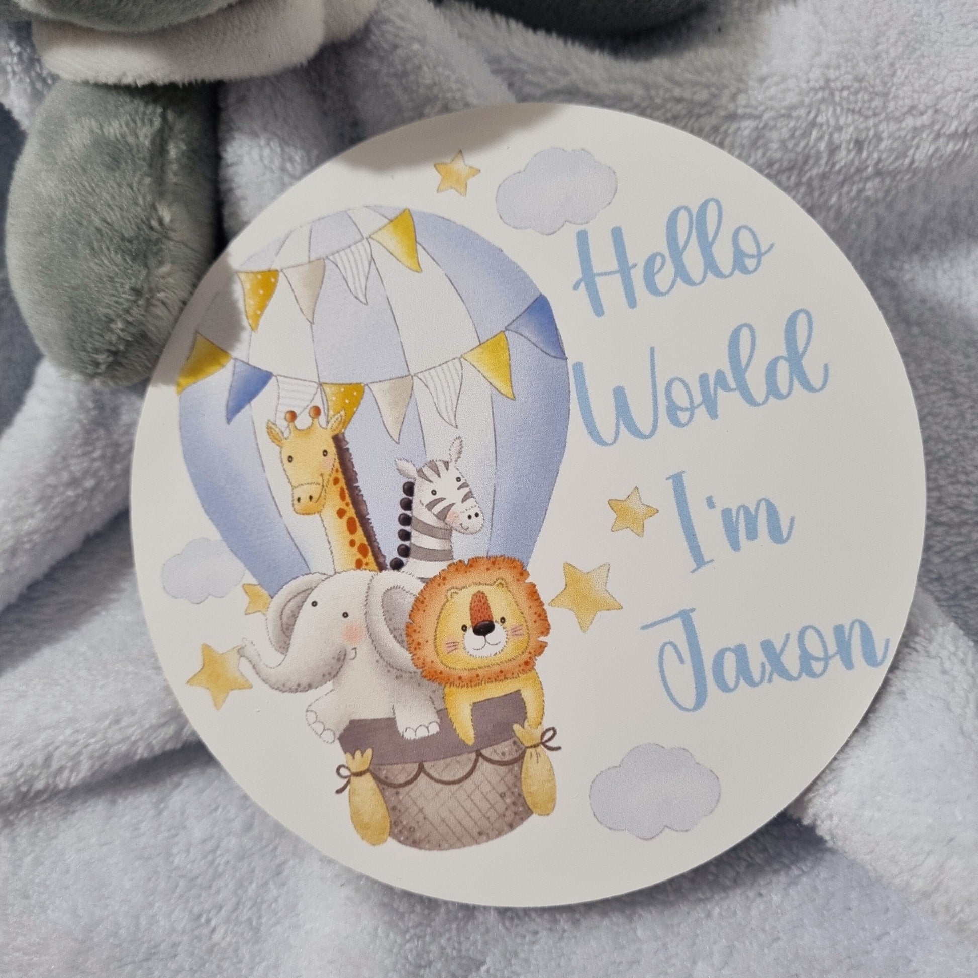 Hello world disc, my name is, Birth announcement plaque, hot air balloon, Baby name sign, Baby arrival sign, hello world name plaques, hospital bag