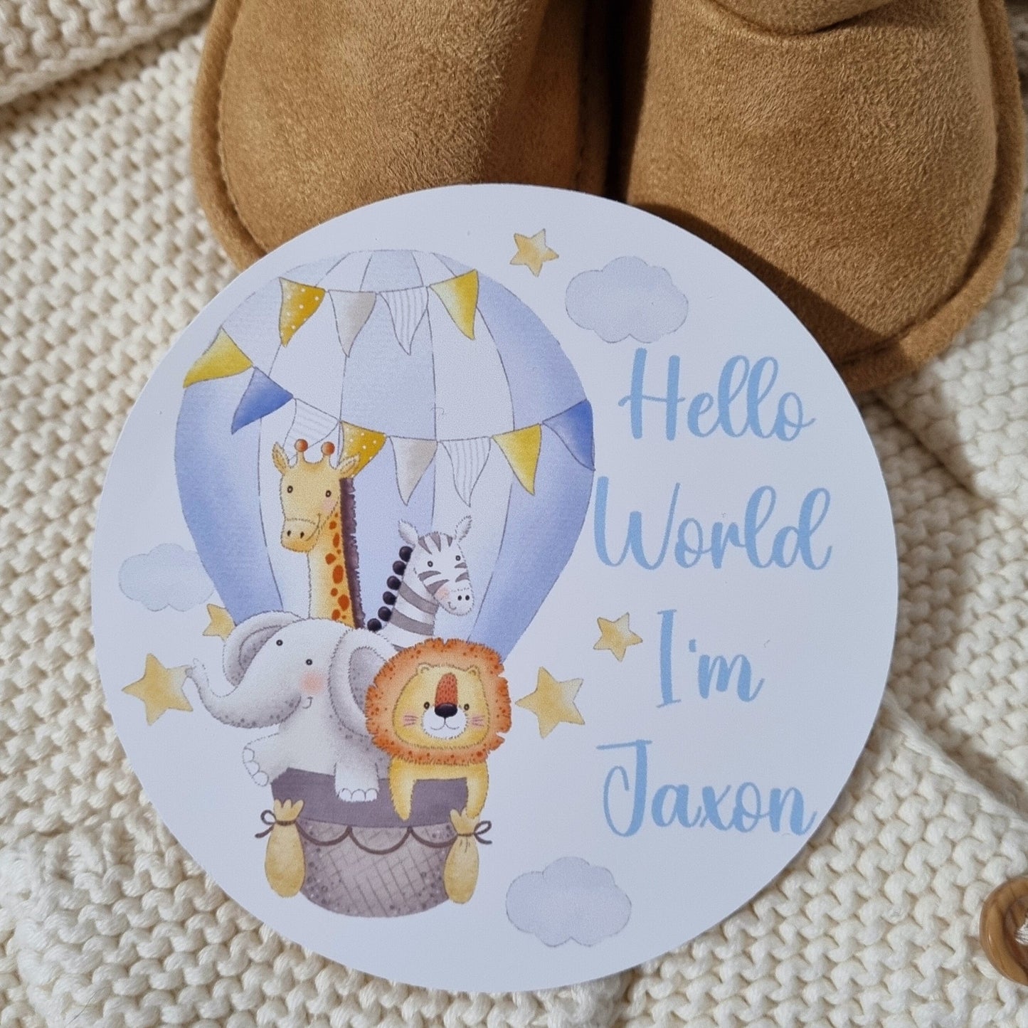 Hello world disc, my name is, Birth announcement plaque, hot air balloon, Baby name sign, Baby arrival sign, hello world name plaques, hospital bag