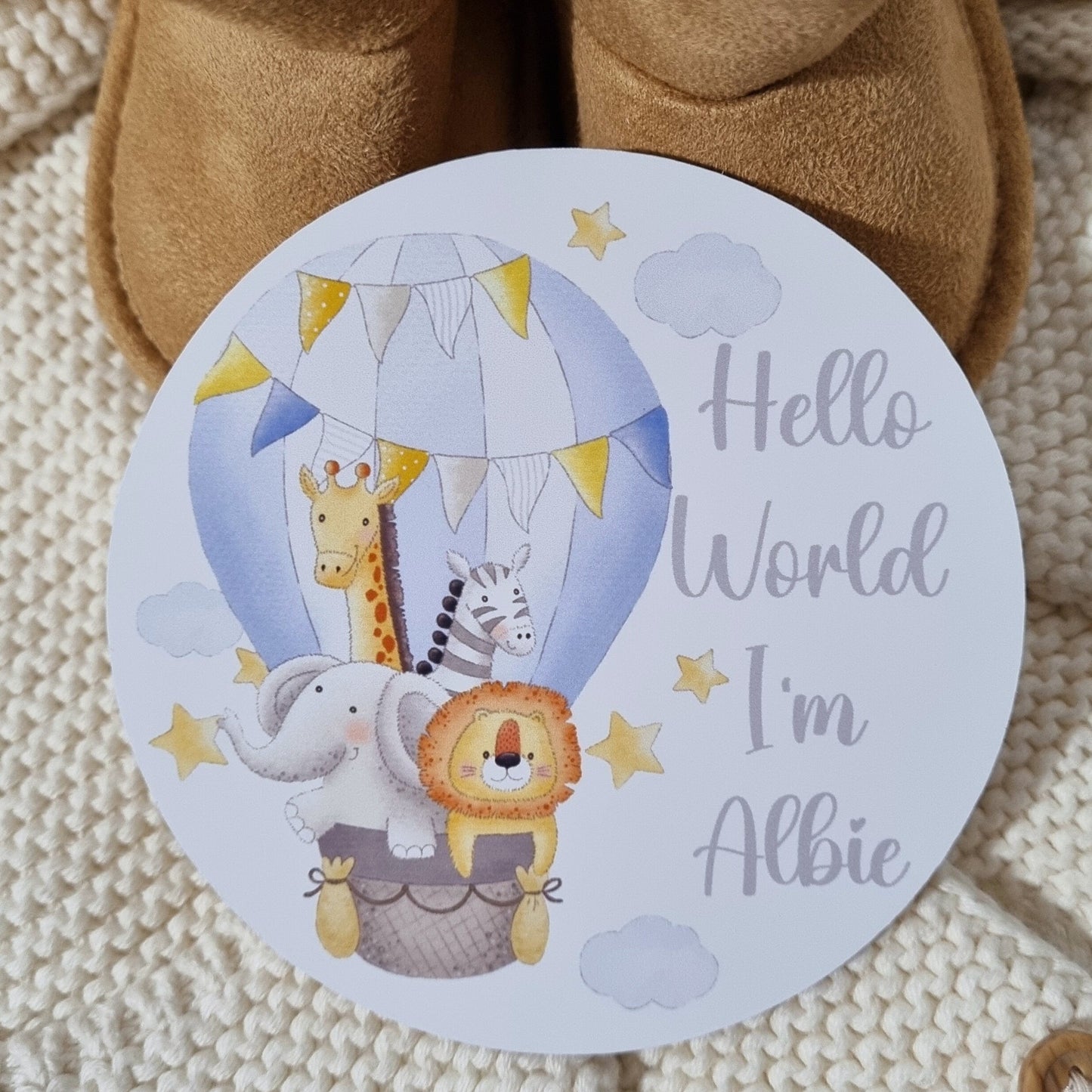 Hello world disc, my name is, Birth announcement plaque, hot air balloon, Baby name sign, Baby arrival sign, hello world name plaques, hospital bag