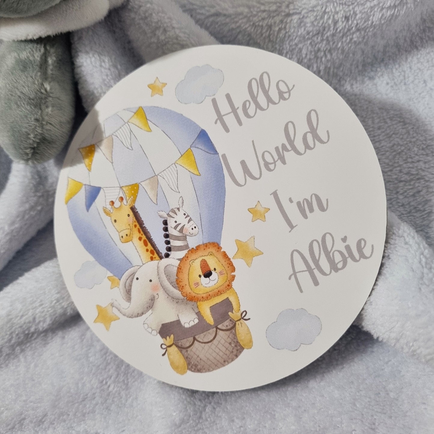 Hello world disc, my name is, Birth announcement plaque, hot air balloon, Baby name sign, Baby arrival sign, hello world name plaques, hospital bag