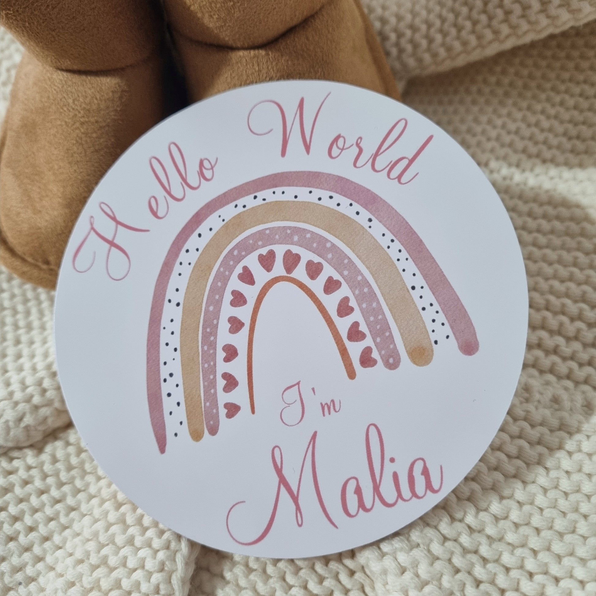 "Hello World" disc,hello world plaque,Birth announcement photo prop,Hello my name is,hospital bag,Baby name plaque,milestone disc,Rainbow baby