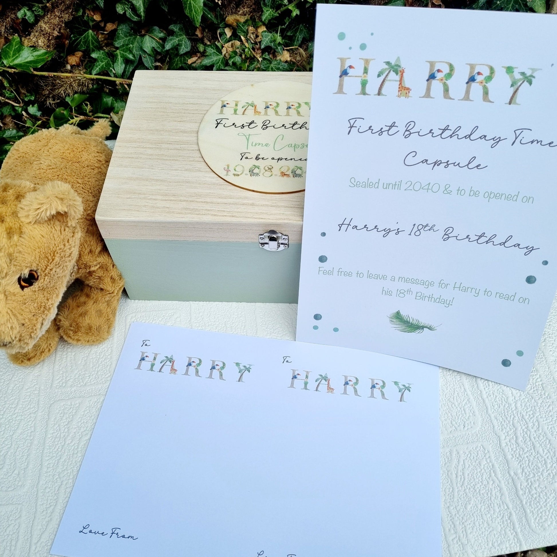 Wild One Safari-Themed First Birthday Time Capsule - Jungle Memory Box with Capsule Cards, Perfect for 1st Birthday Keepsake and Gift