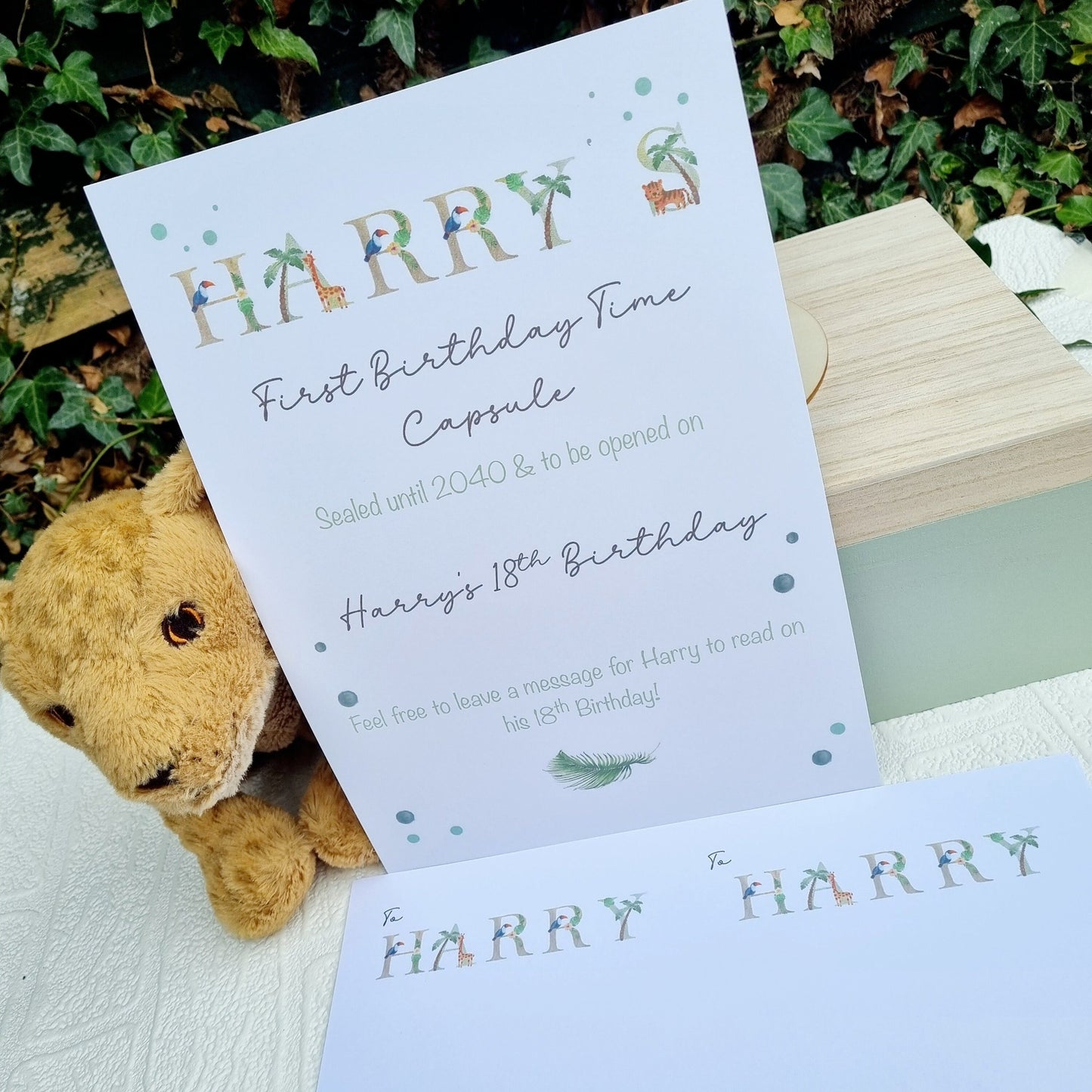 Wild One Safari-Themed First Birthday Time Capsule - Jungle Memory Box with Capsule Cards, Perfect for 1st Birthday Keepsake and Gift