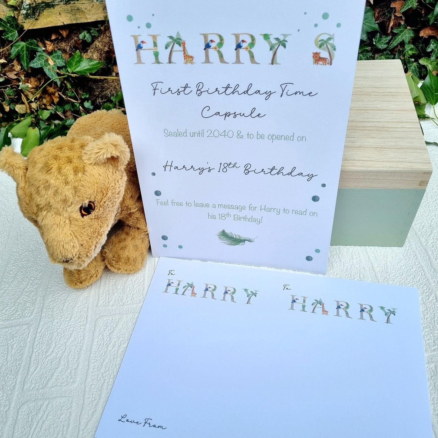 Wild One Safari-Themed First Birthday Time Capsule - Jungle Memory Box with Capsule Cards, Perfect for 1st Birthday Keepsake and Gift