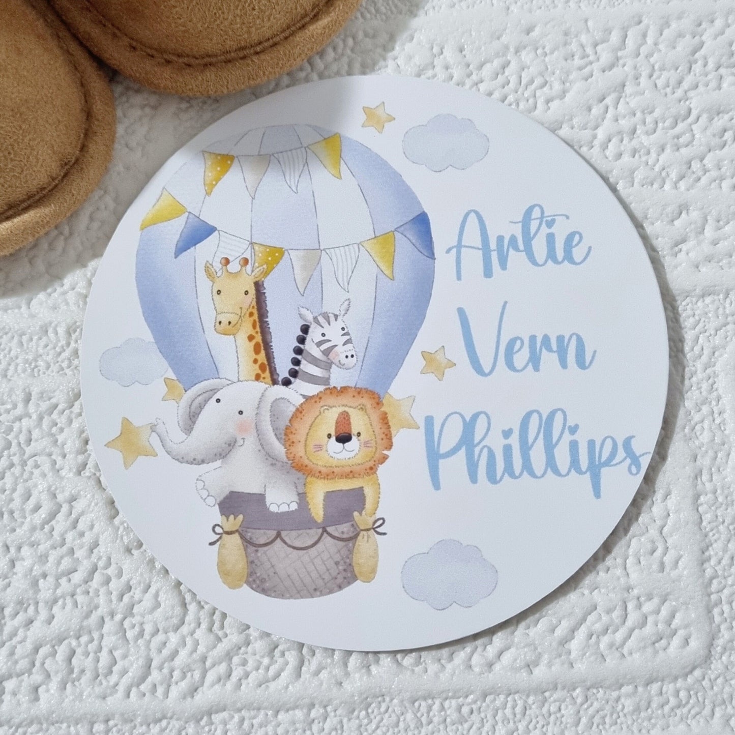 Hot Air Balloon "Hello World" Birth Announcement Plaque