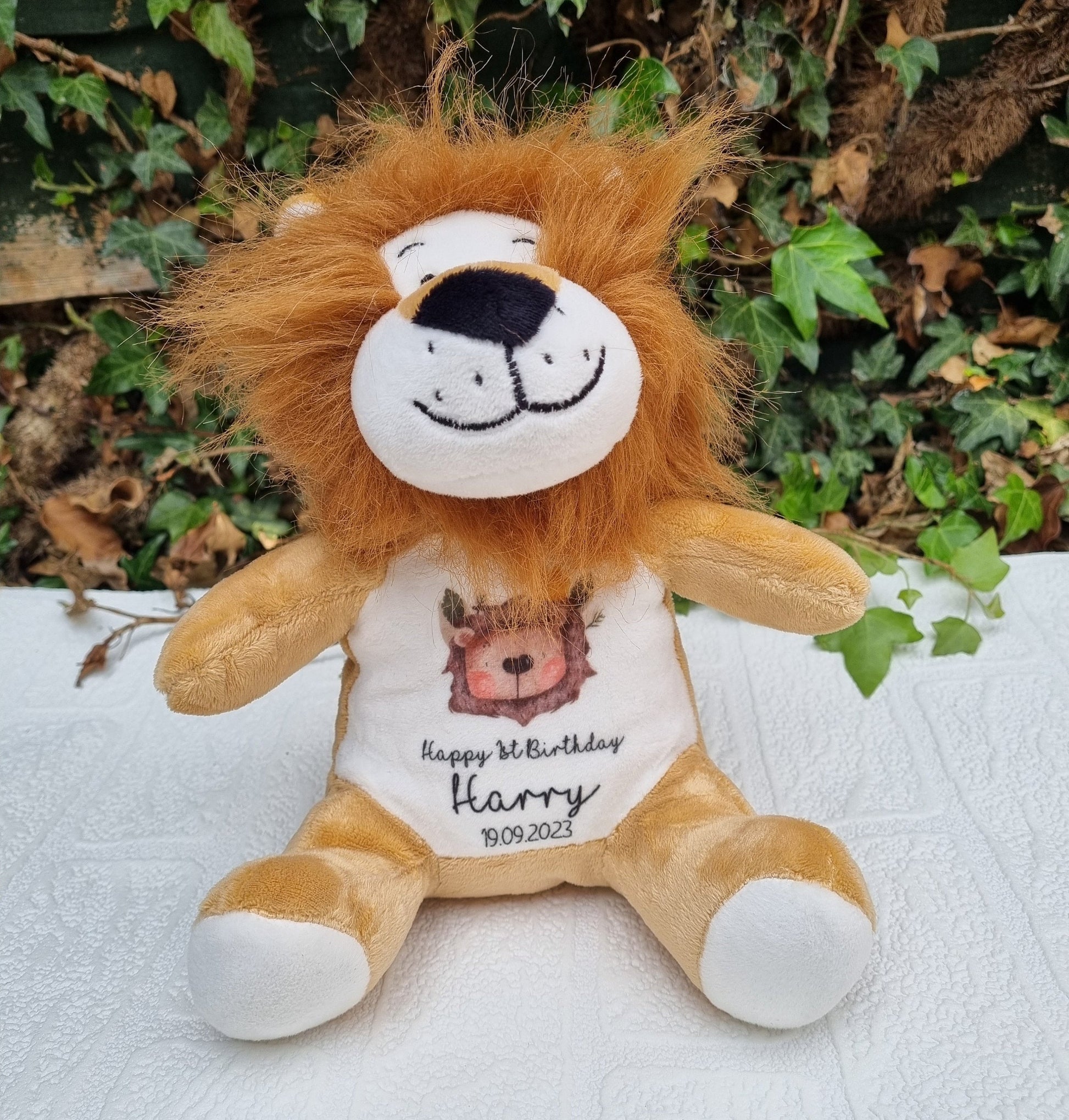 Lion teddy, first birthday keepsake, personalised soft toy, wild one birthday gift, New baby, Safari baby shower, Christening gift